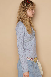 POL Floral V-Neck Long Sleeve T-Shirt OutfitFlow
